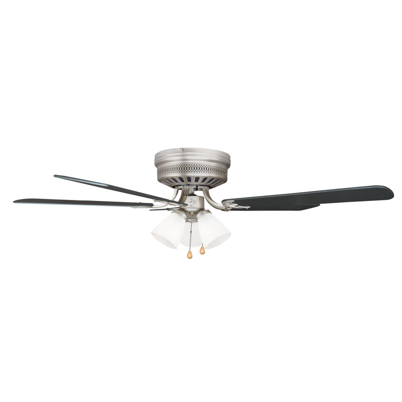 Kalona 52'' Ceiling Fan with Light Kit, Satin Nickel with Black Blades