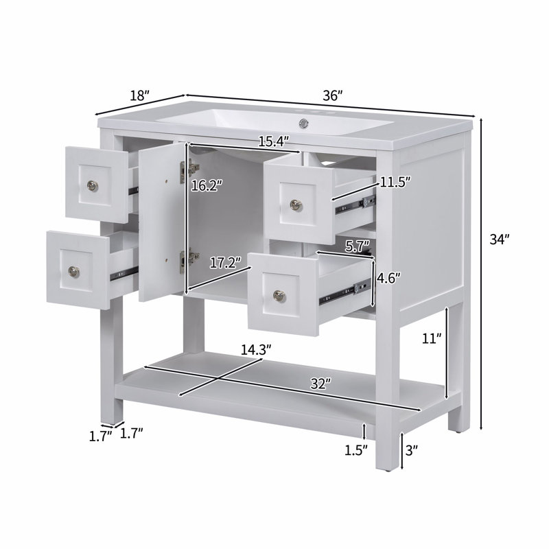 Ensemble de meuble-lavabo simple 36 po avec plateau Rontez, Blanc