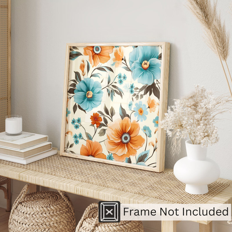 Motif floral rétro sans cadre, H 20 po x l 20 po