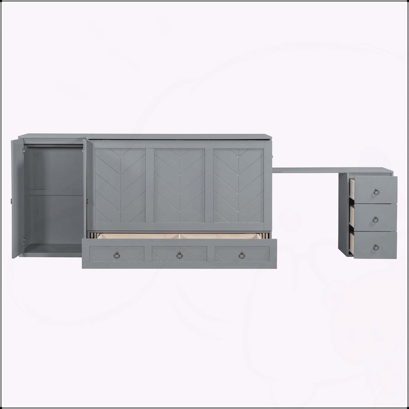 Grand lit escamotable avec port USB, gris