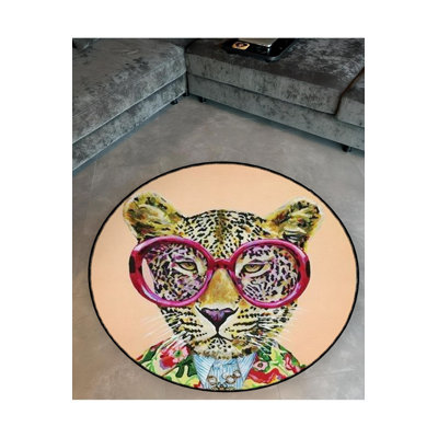 Tapis rond rond lavable à la machine à motif tigré rose