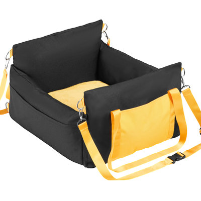 Siège d'auto d'appoint pour chien pour petits chiens jusqu'à 25 lb, noir, style entièrement fermé, tissu imperméable, rembourrage en coton PP, coussin amovible doux, deux ceintures réglables, une ceinture fixe pour animal de compagnie, poignées latérales,