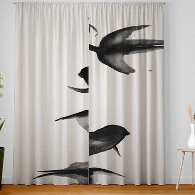 Black Fishes Blackout Window Curtain Pair for Home Decor