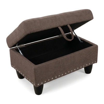 Multifunctional Fabric Storage Ottoman, Rivet Accents, Padded Seat For Small Spaces, Brown