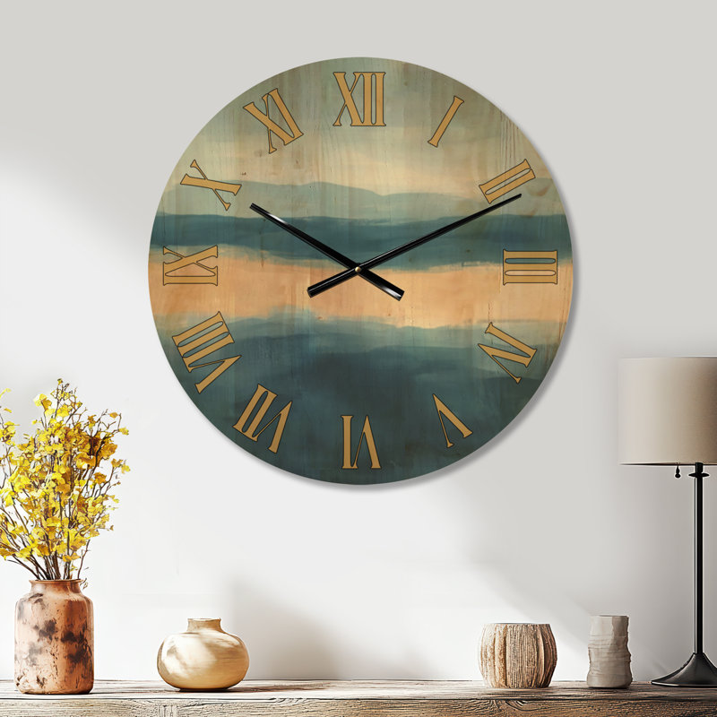 Côte bleue sereine III - Horloge murale décorative abstraite, imprimée sur bois, Medium