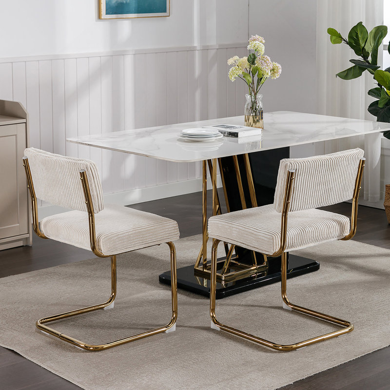 Chaises de salle à manger avec poils de lapin artificiels, chaises de cuisine décoratives avec capitonnage