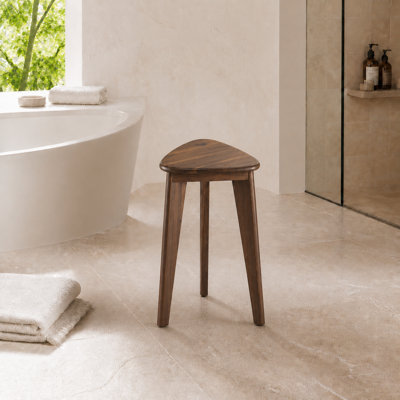 18"H Solid Acacia Wood Corner Shower Benches - Waterproof Bath Step Stools Bench for Bathroom, Corner Plant Stand (Walnut)