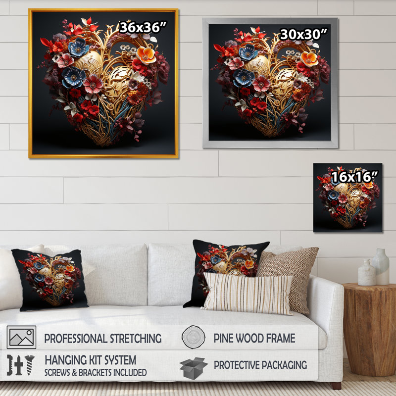 «Heart», Illustration en deux dimensions I - Décoration murale abstraite_105683, H 16 po x l 16 po x P 1 po, Toile tendue