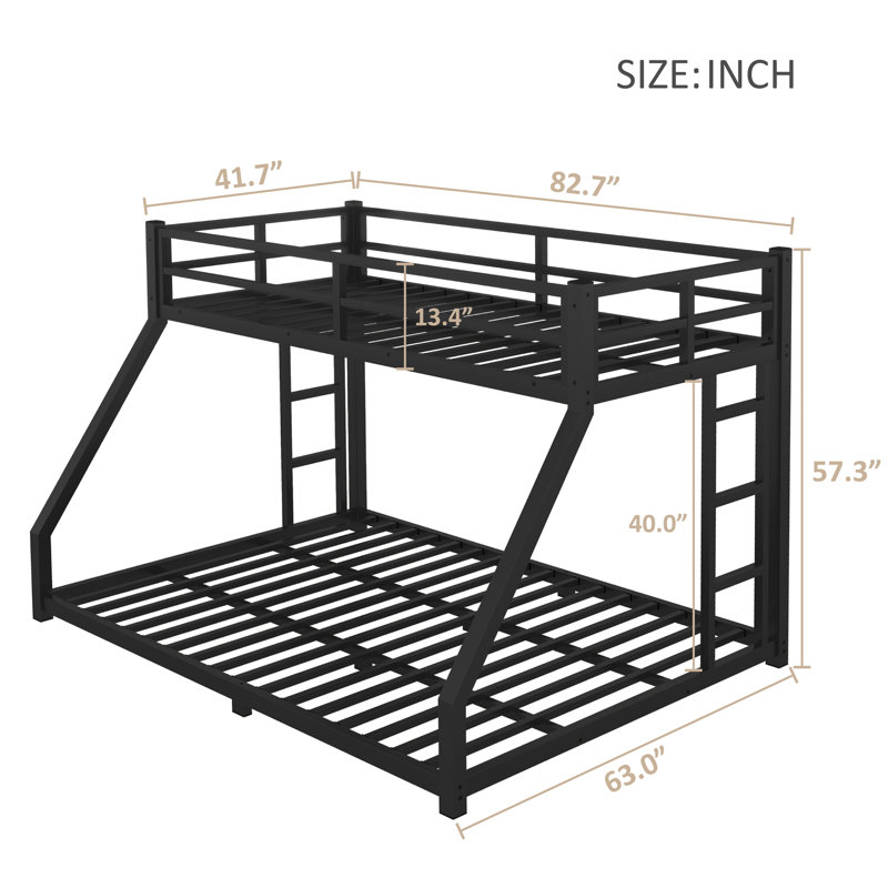 Metal Bunk Bed, Twin XL Over Queen