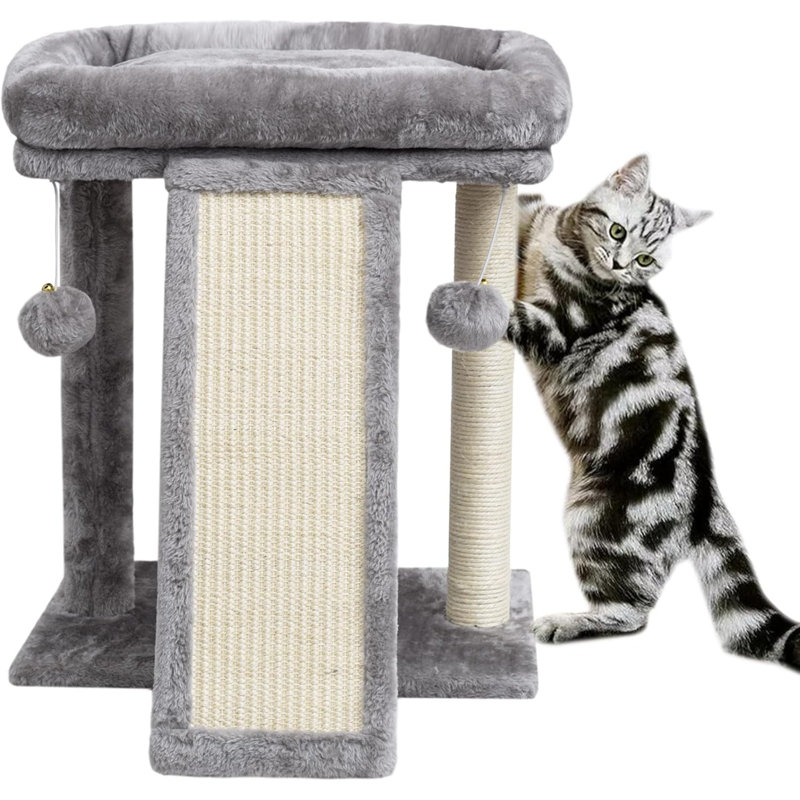 Light Gray Sisal Cat Scratching Post with Plush Perch