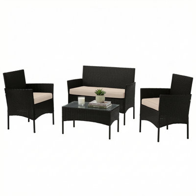 Ensemble de meubles de patio 4 pièces avec canapé, chaises et table Lavish Home (noir)