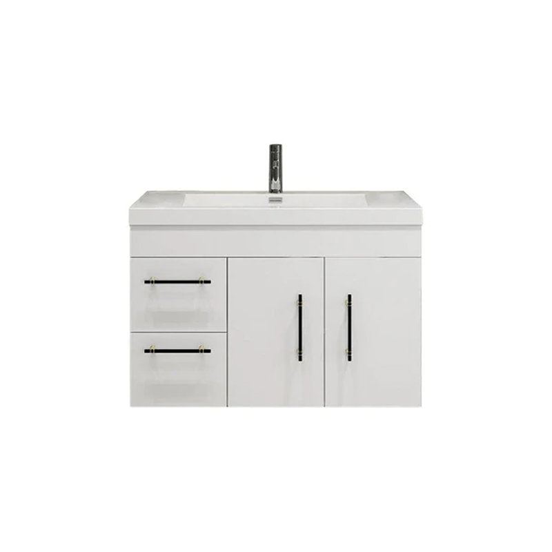 35.44'' Single Bathroom Vanity with Top, Glossy White