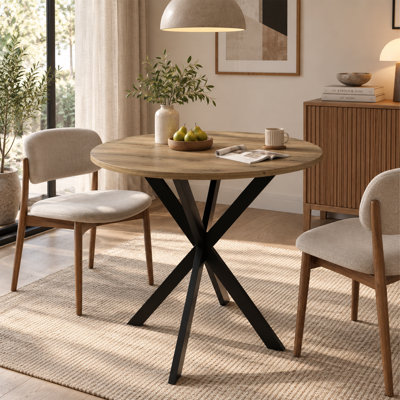 Table de salle à manger ronde de 80 cm (31,5 pouces), petite table de cuisine rustique marron avec pattes en métal noir pour 2 à 4 personnes