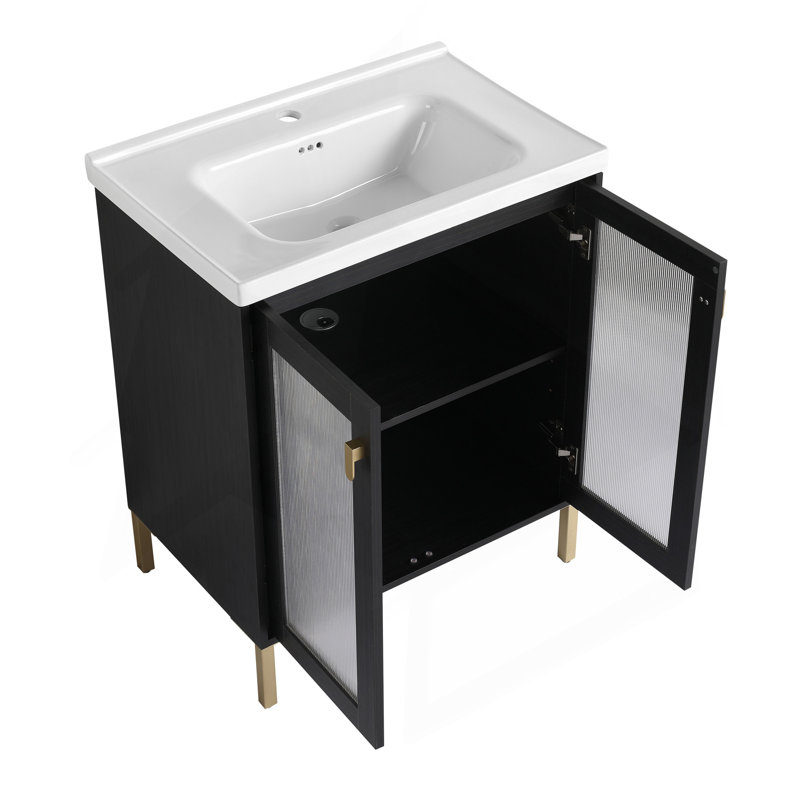 Contreplaqué de meuble-lavabo autoportant de 28 pouces avec lavabo en céramique, porte à fermeture douce