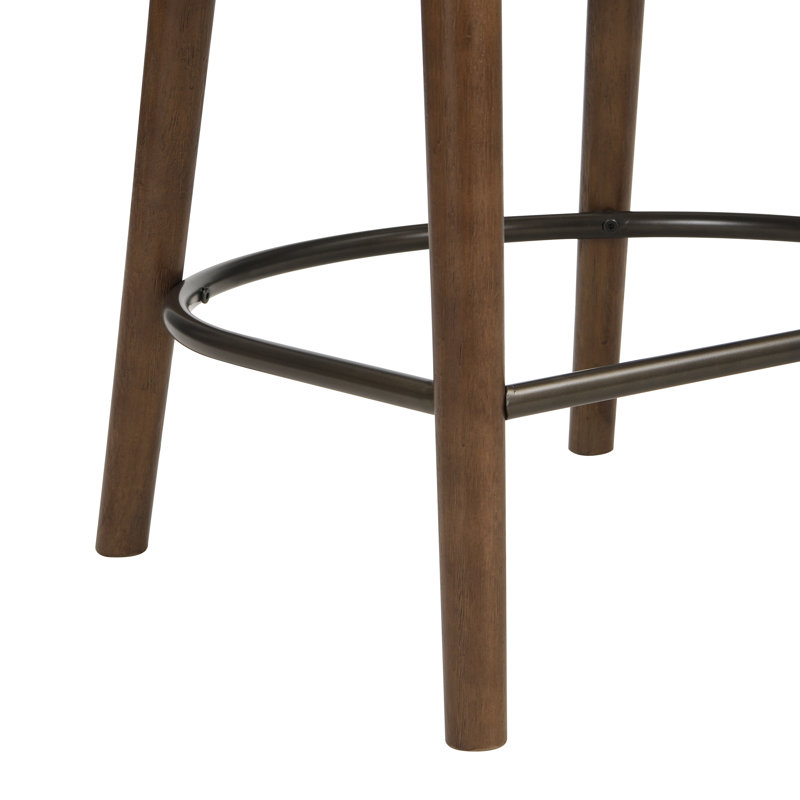 Tabouret de bar moderne Paxon en bois d'hévéa massif, hauteur du siège 66,7 cm, dossier en rotin et siège rembourré, idéal pour les îlots de cuisine.
