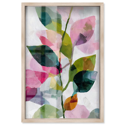 Vibrant Leaves III Shadowbox Print Pink Palm Wall Art by Art Remedy, Blonde Frame, 25 x 37