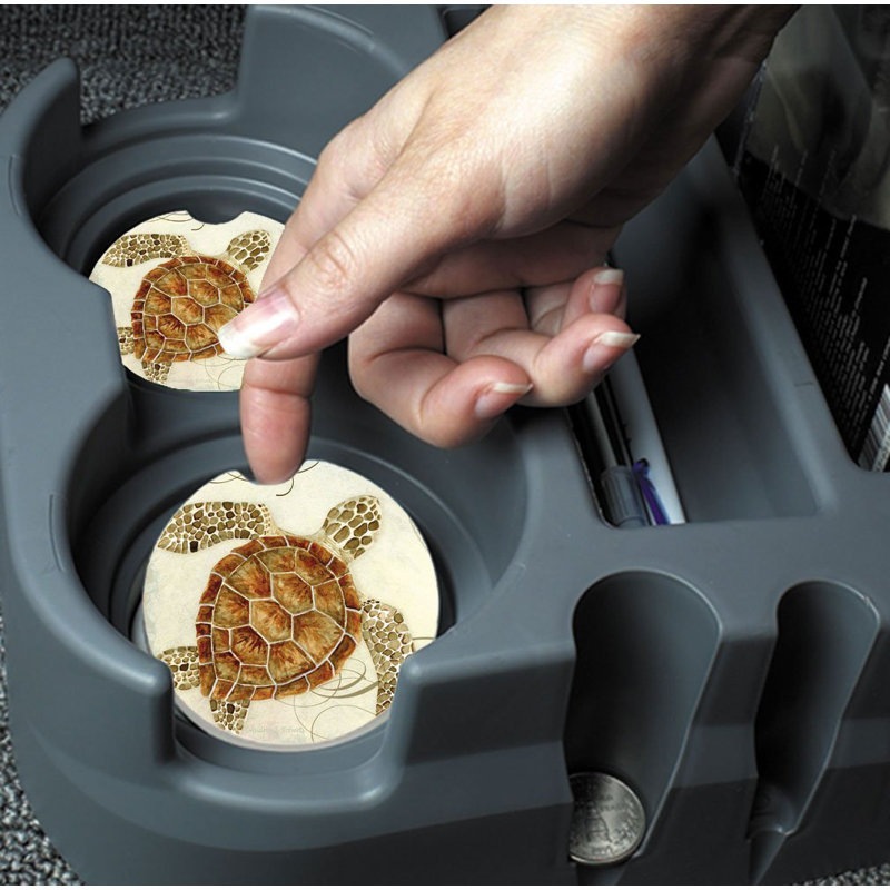 Stoneware Round 2 Piece Car Coaster Set