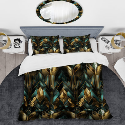 Ensemble de housse de couette motif émeraude et or Art Deco II