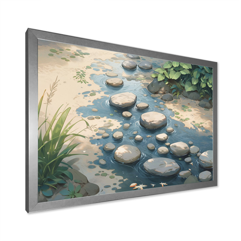 Océan aux nuances sur toile, Cadre simple argenté, H 34 po x l 44 po x P 1,5 po