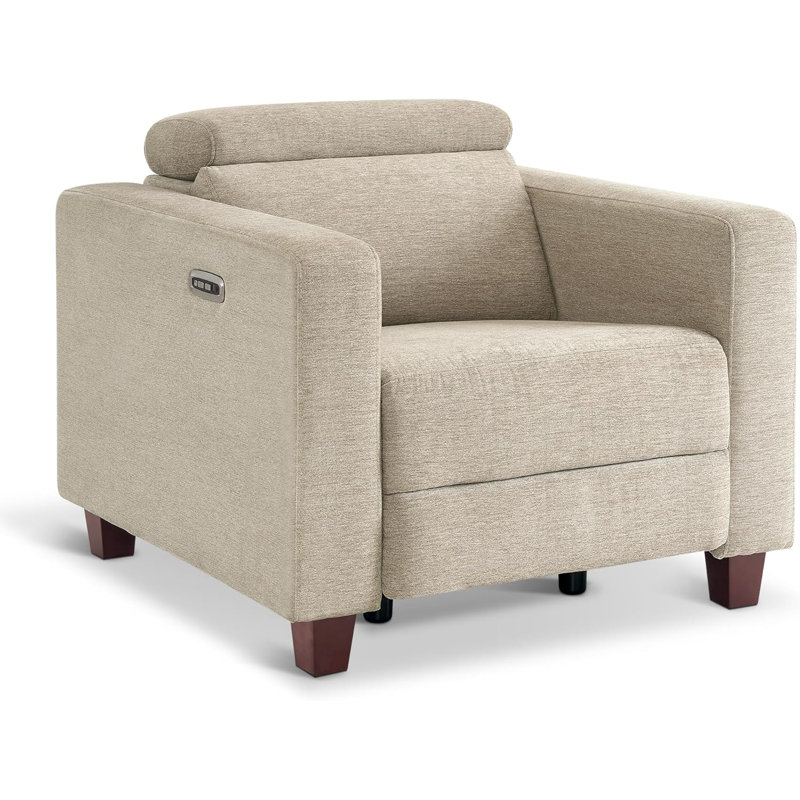 Cabrero Wall-hugger Power Recliner, High Leg Recliner with Adjustable Headrest, Fabric Upholstered, Beige Canvas