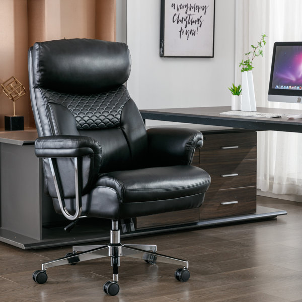 Halle High Back Executive Office Chair with Armrests Lumbar Support  Adjustable Height, Swivel and Lumbar Support, Premium Faux Leather  Comfortable Office Chair with Back Support - Gray 