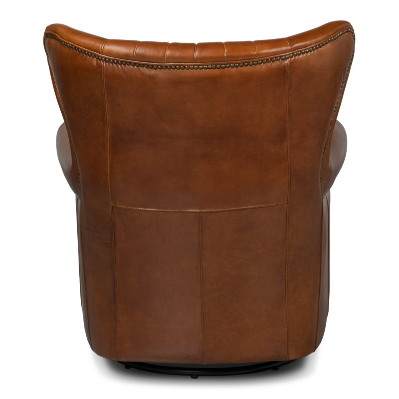Bugatti Swivel Club Chair, Vintage Havana Genuine Leather