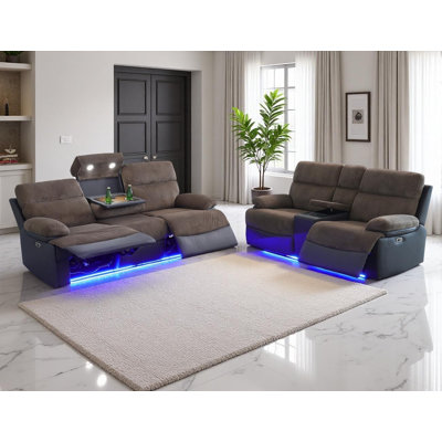 Modern Luxe 2-Piece Power Reclining Sofa Set In Stripe & Technical Fabric