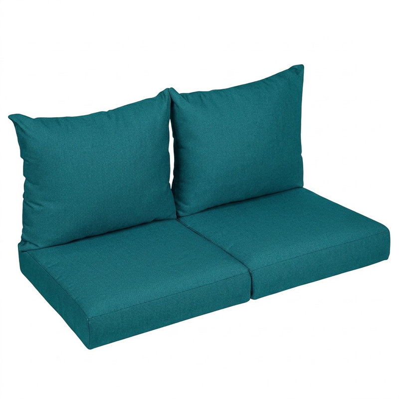 Sunbrella Outdoor Solid Loveseat Pillow and Cushion Set, Sunbrella - Spectrum Peacock, 22.5 in W x 22.5 in D x 5 in H