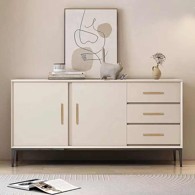 Paquet de 5 poignées d'armoire et poignées de tiroir en laiton massif doré brossé, trou central de 5 pouces, conception moderne de réticulation pour meubles de cuisine, de chambre à coucher et de garde-robe