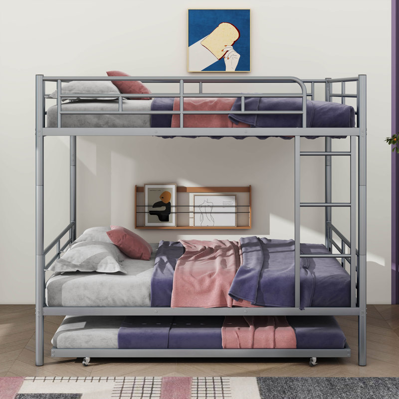 Lit superposé avec lit gigogne Anastazia Kids, Double sur double, Argent