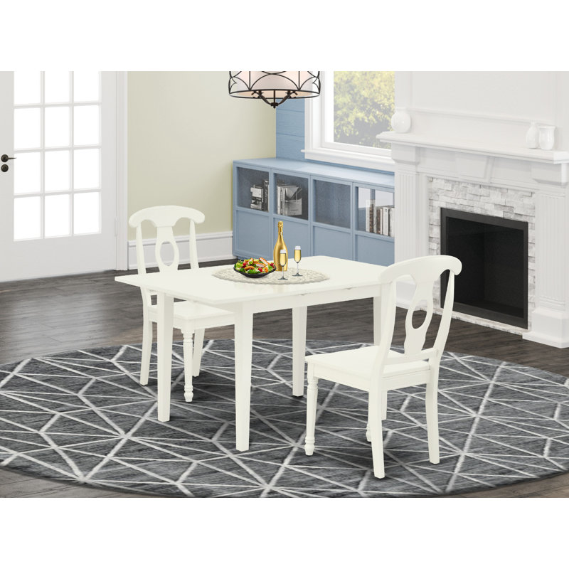 3 Piece Dinette Set for Small Spaces Contains a Rectangle Dining Table with Butterfly Leaf and 2 Kitchen Dining Chairs, Linen White