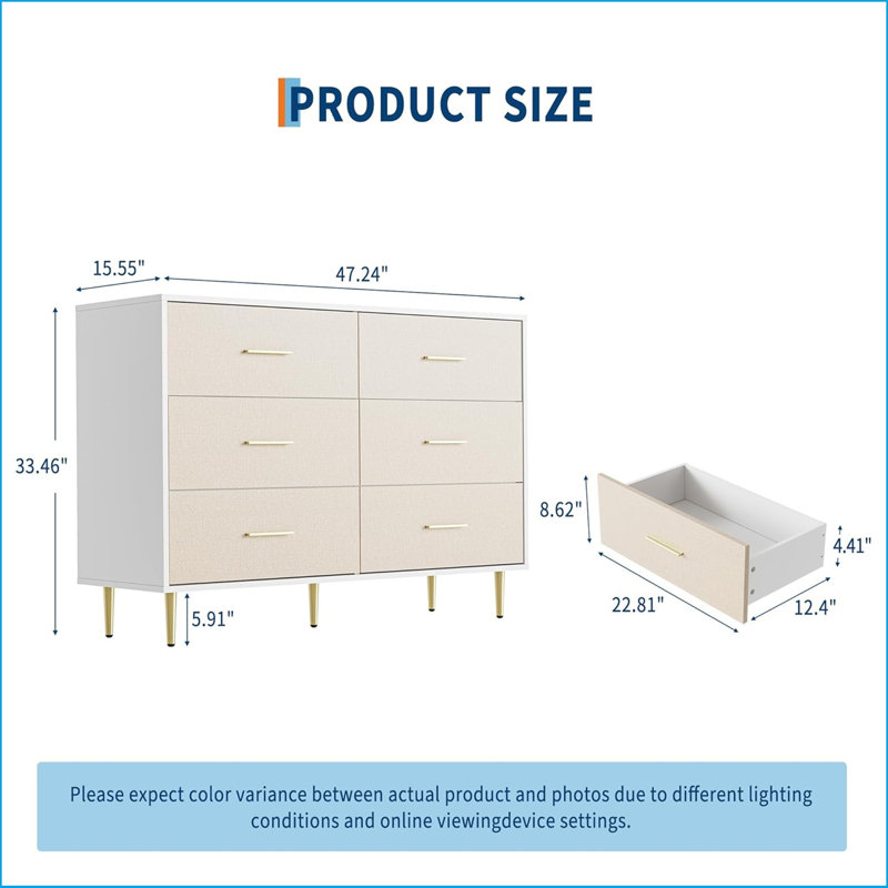 120 cm W Chest of 6 Drawers
