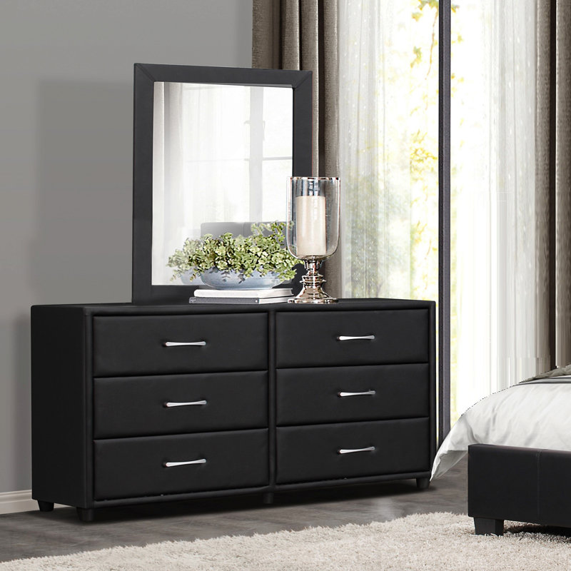 Commode de conception contemporaine 1 pièce 6 pièces 6 tiroirs en similicuir revêtu de contreplaqué noir