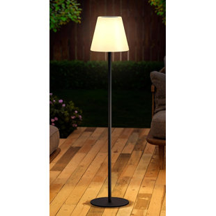 Solar Outdoor Floor Lamp USB Rechargeable Cordless Dimmable RGB Warm White LED Lights For Yard Garden Patio Round Base 59 Inch Black