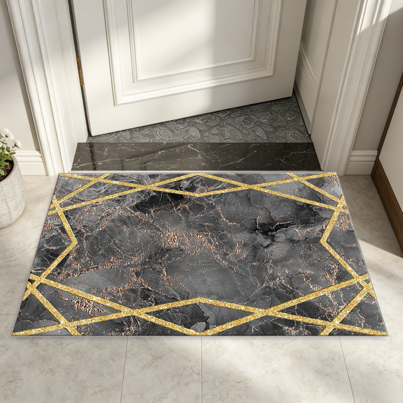 Black Marble with Gold Geometric carpet-easy to clean, machine-washable, soft and comfortable; suitable for door mats, kitchens, living rooms, bedrooms, corridors, and laundry areas. Easy to clean, durable carpet for home decoration.