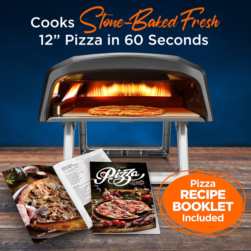 NutriChef Portable Black Gas Outdoor Pizza Oven with Stone