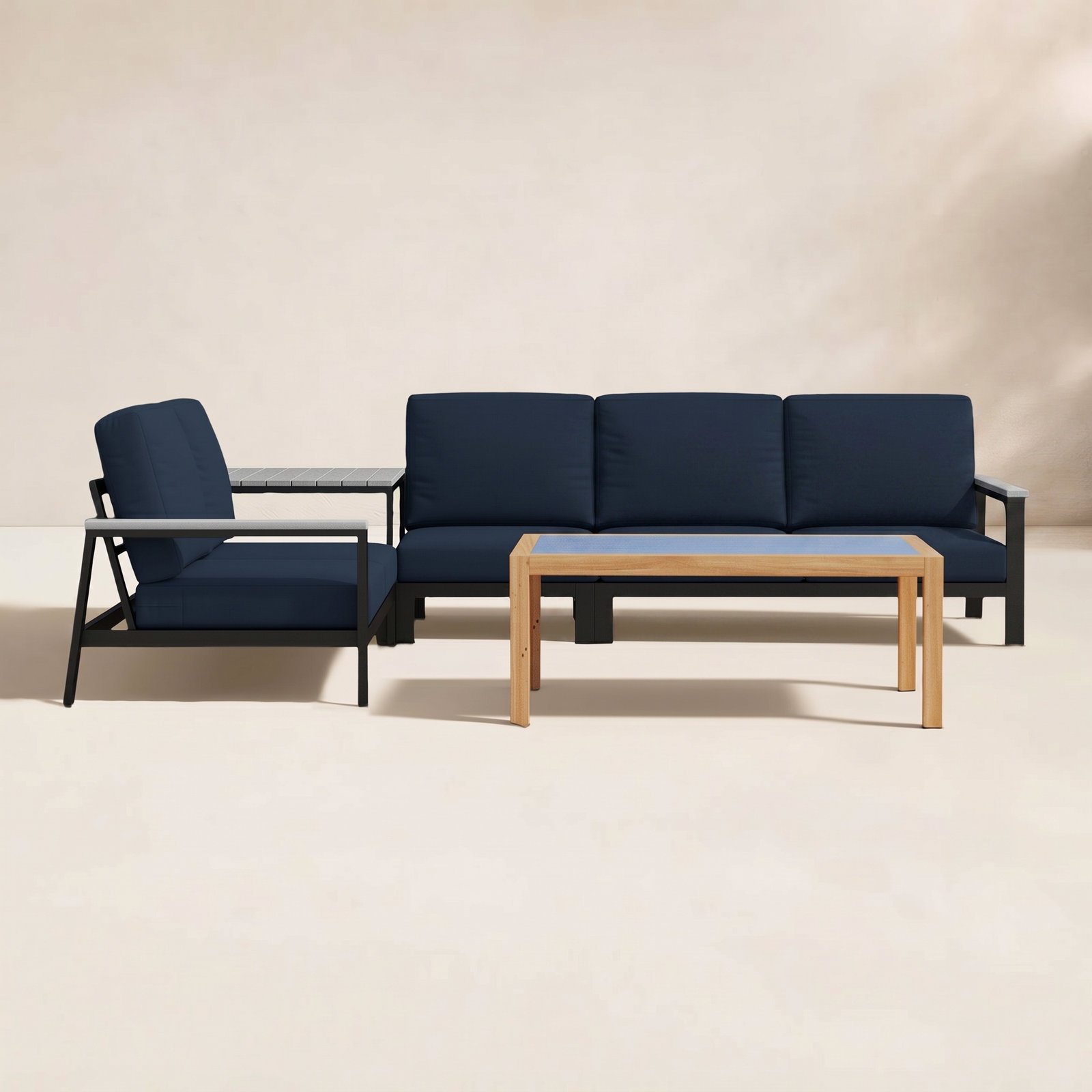 Townsend Outdoor 5 Person Sectional Seating Group With Sunbrella Cushions, Canvas Navy Sunbrella® Canvas