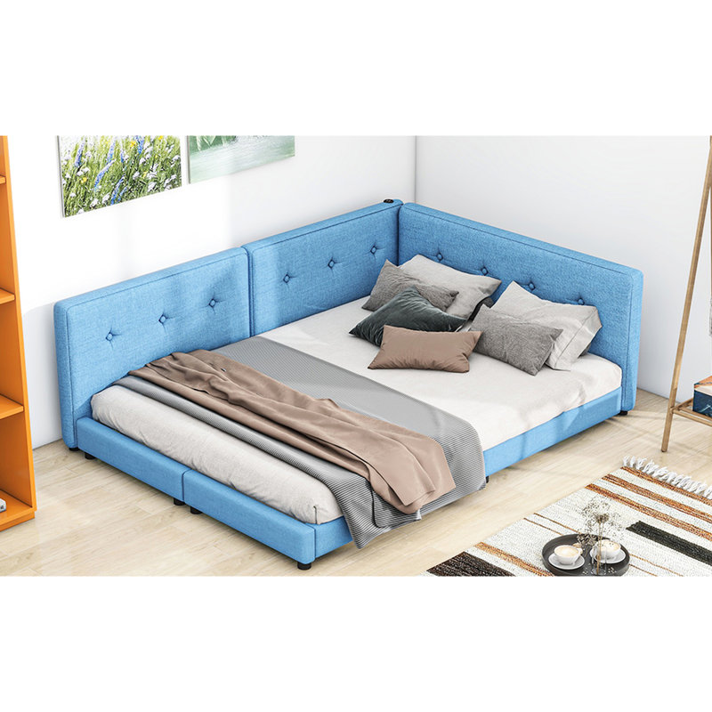 Grand lit tapissier bleu avec - taille de construction supplémentaire, stable, Grand lit, Bleu