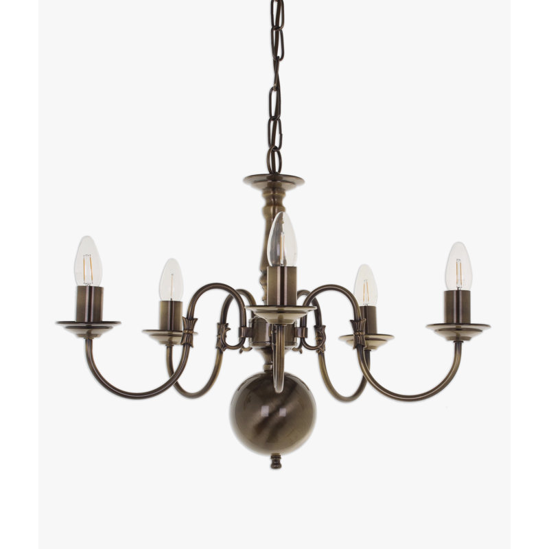 Roosevelt 5 - Light Candle Style Chandelier, Antique Brass