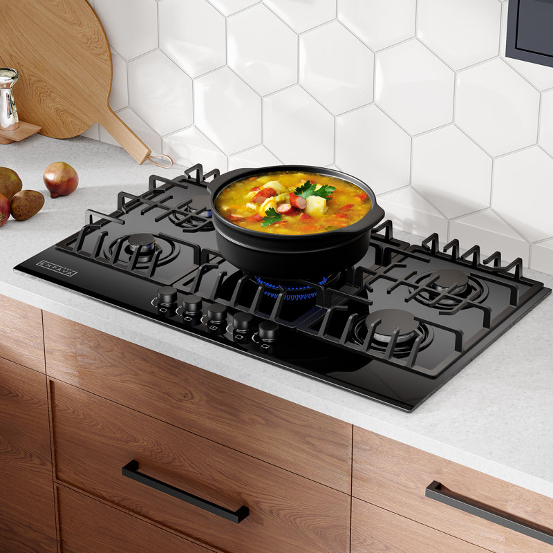 36 In. 5 Burners Recessed Gas On Glass Cooktop In Black With Lp Convertible - Csa Certified - Kitchen Stove