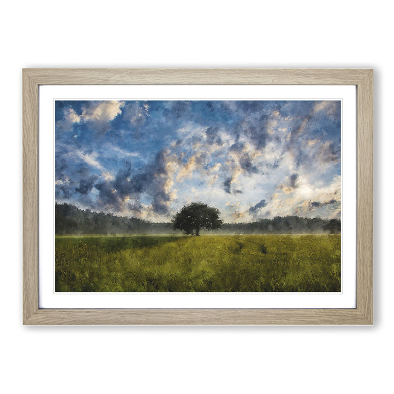 Tree at Sunrise Vol.2 - Picture Frame Graphic Art, 48cm H x 65cm W x 2cm D, Oak