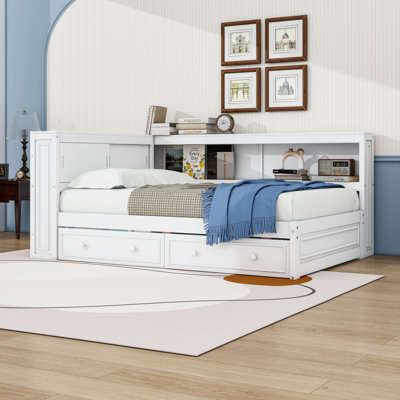 Full-Size Daybed with LED Lighting, USB Charging, and Drawers