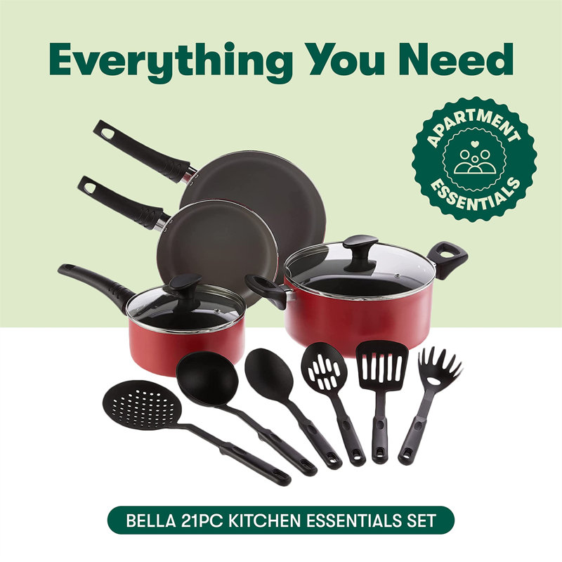 Red 12-Piece Nonstick Aluminum Cookware Set with Glass Lids