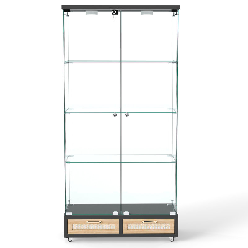 Vitrine moderne en verre avec grands tiroirs, Noir / brun
