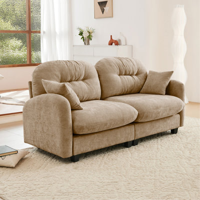 Causeuse en tissu d'ameublement modulaire en chenille, conception plissée matelassée, conception ergonomique, mousse haute densité, accoudoirs élégants, base en bois de haute qualité, convient aux salons, chameau