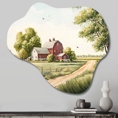 Beautiful Barn In Spring VII - Cloud Barn Landscape Metal Wall Art, Asymmetrical Metal Wall Sculpture Print