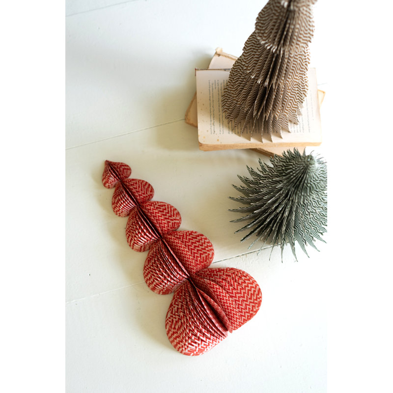 SET OF THREE PRINTED  PAPER ACCORDIAN CHRISTMAS TREES
