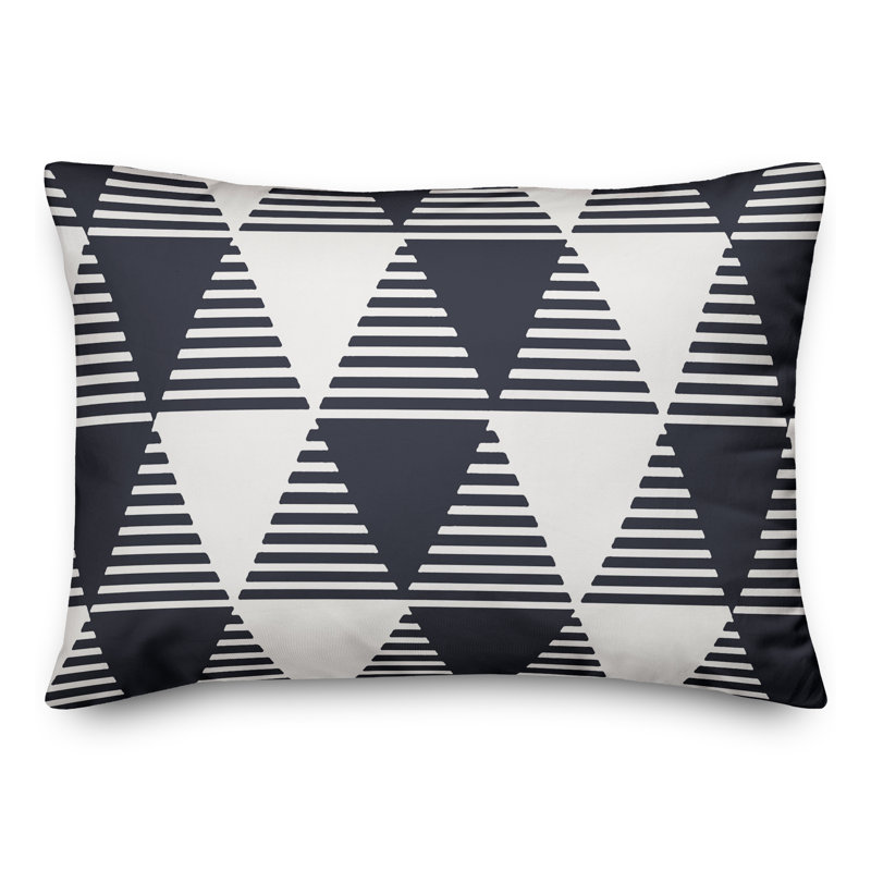  Coussin décoratif géométrique intérieur / extérieur en polyester, H 14 po x l 20 po, Bleu marine