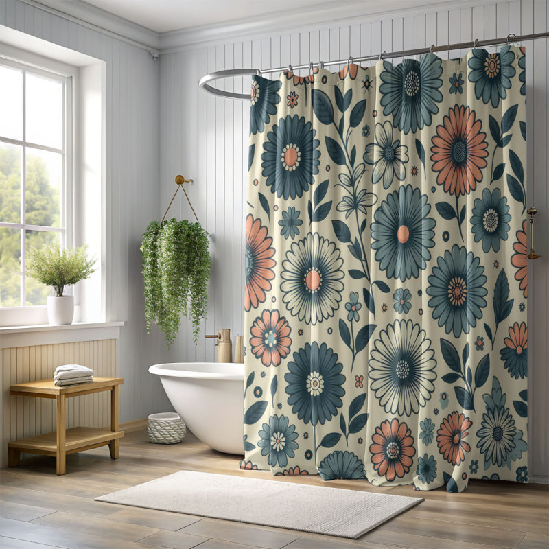 Rideau de douche standard 1 pièce Daisy Groove, H 74 po x l 71 po