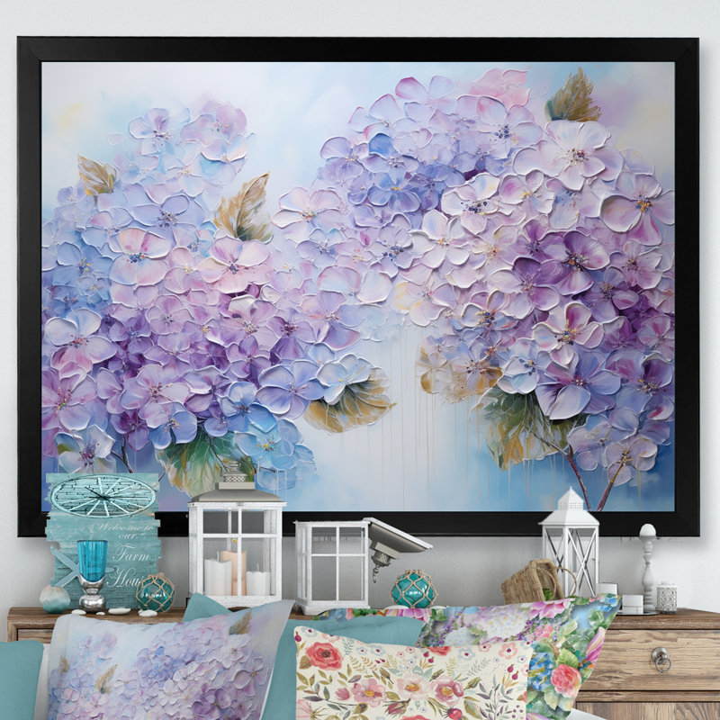 Fleurs d'hirangées mauves paradisiaques I - champ de fleurs, art mural, Cadre simple noir, H 24 po x l 32 po x P 1 po